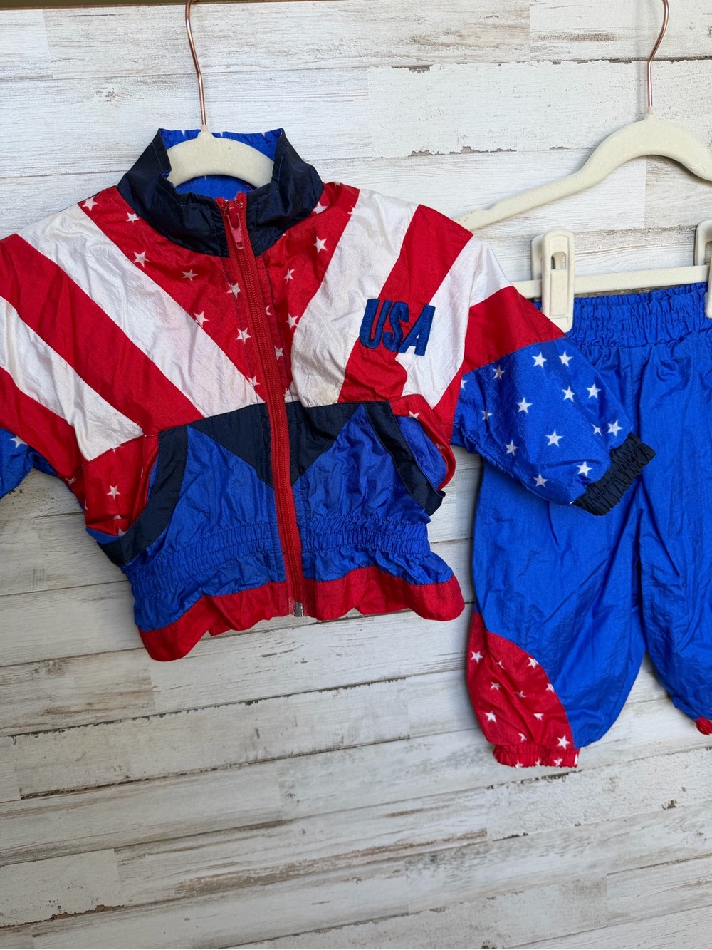 Vintage Red, White & Blue Kids Jacket and Pants Windbreaker Set